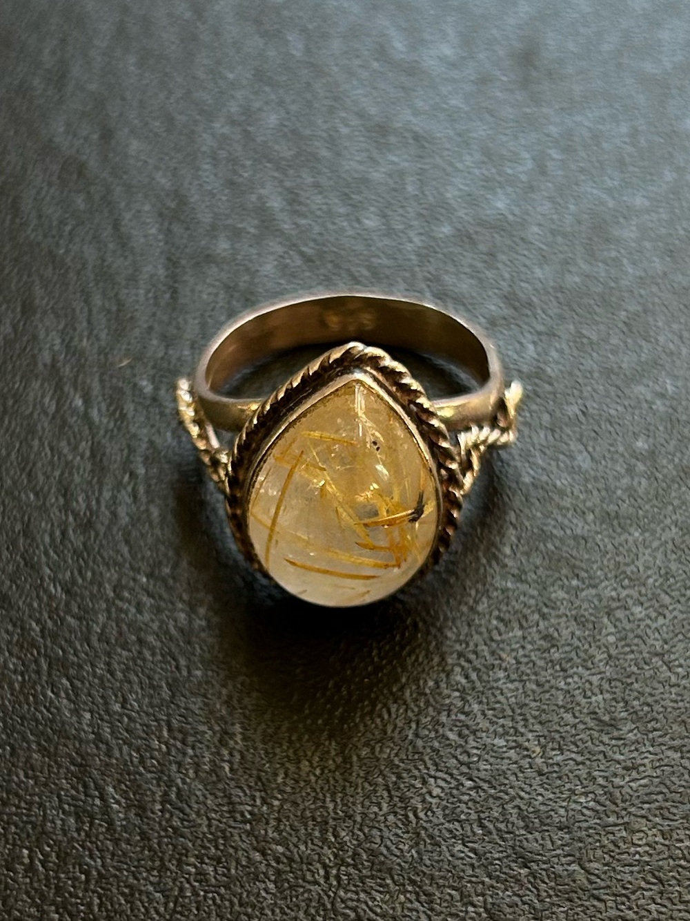 Golden Baltic Amber 925 Silver Teardrop Women's Ring - size 7-8
